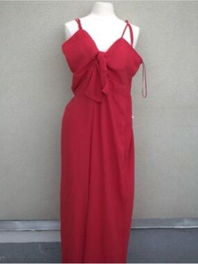 Red Tie-Front Spaghetti Strap Maxi Dress